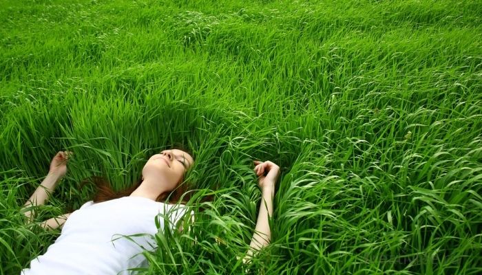 Отдых, расслабление, медитация в траве на природе