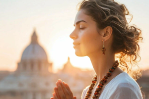 Намасте, двушка, молится медитирует