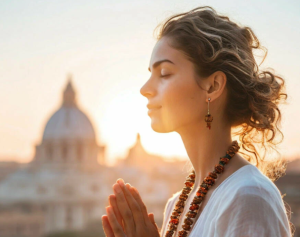 Намасте, двушка, молится медитирует