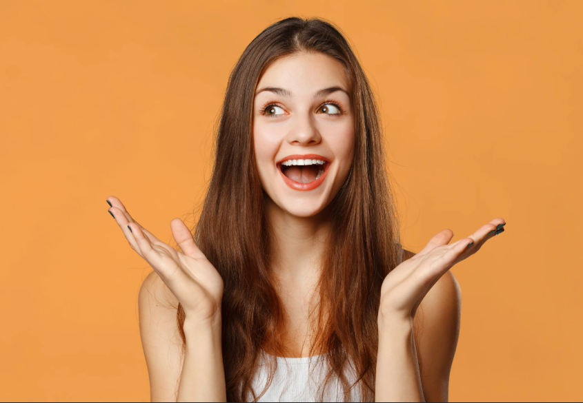 девушка, женщина, эмоции, радость, удивление