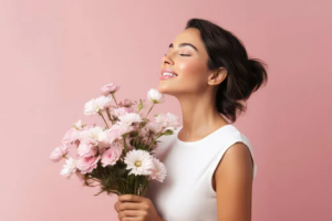 женщина, девушка с цветами