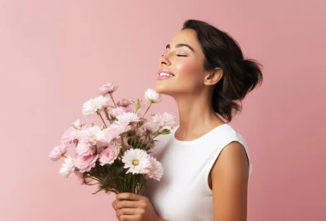 женщина, девушка с цветами