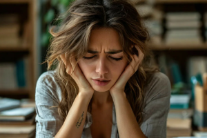 Женщина, девушка, устала, более, злая, раздражена