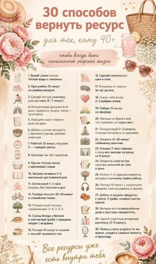 30 ежедневных практик для женщин 40+: как возвращать ресурс без подвигов